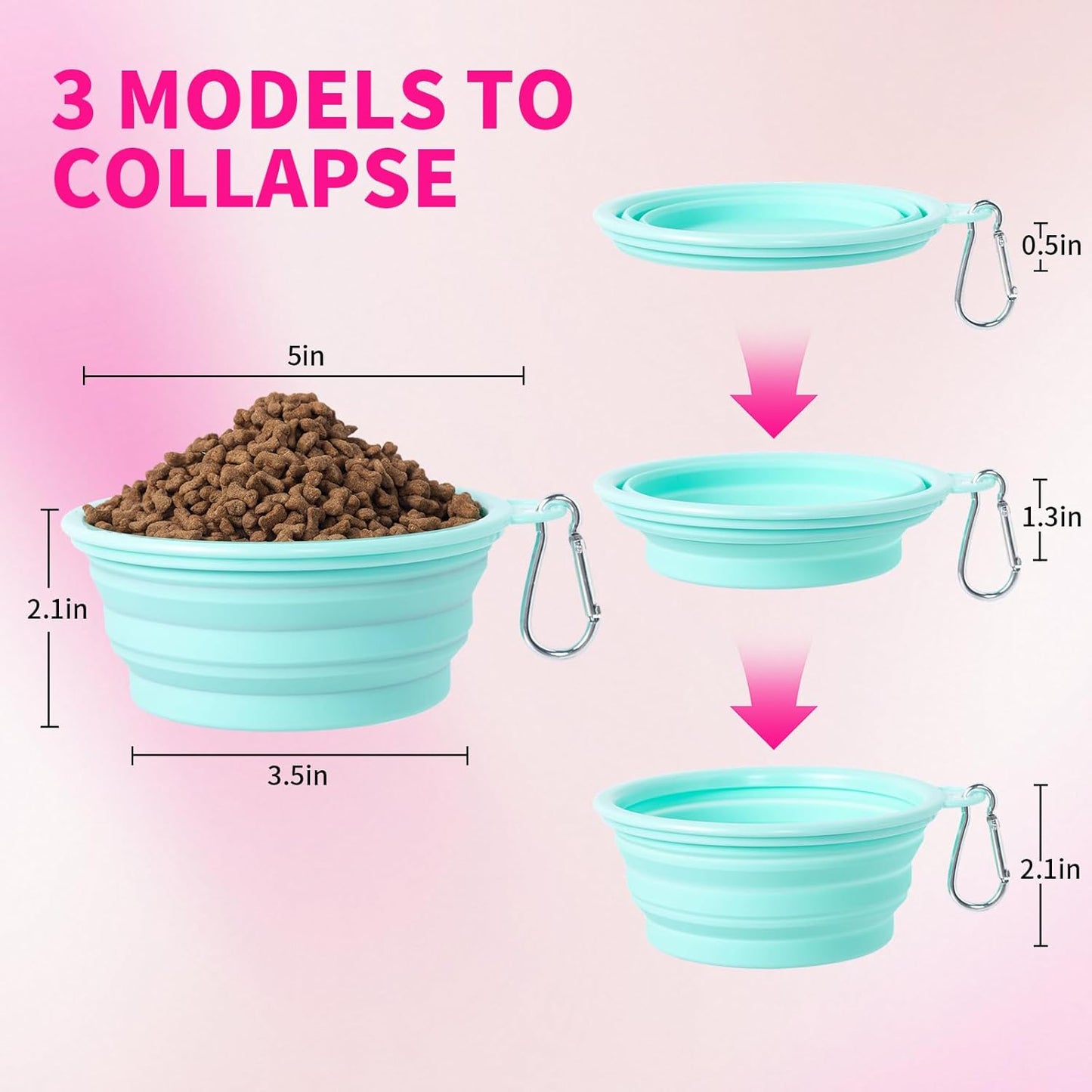 Collapsible Dog Bowl, 2Pack Macaron Color Pet Travel Bowls Silicone Foldable Water Feeder Dish for Small to Large Dogs Cat Walking Hiking Camping (Macaron Bright Pink and Bright Green, Small)