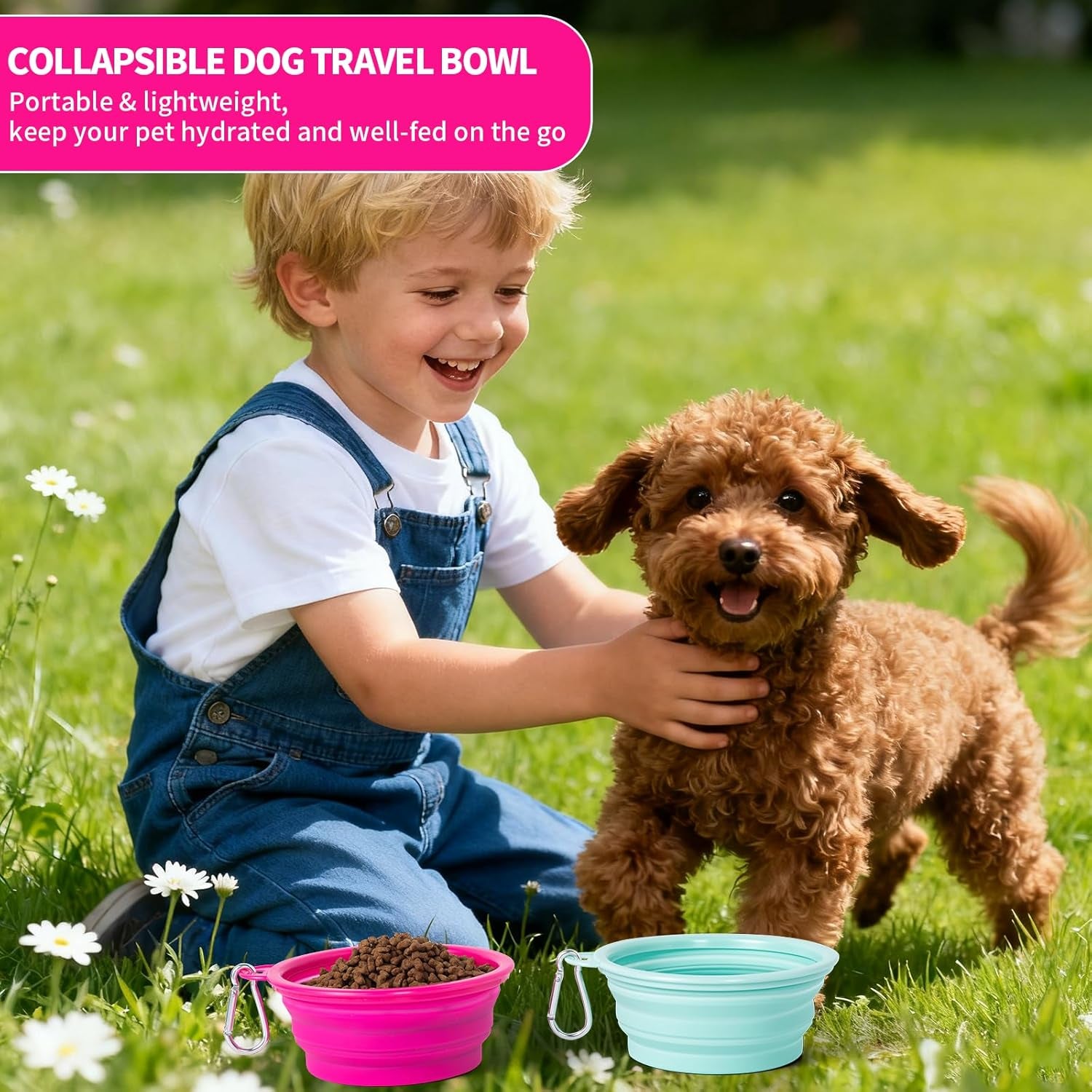 Collapsible Dog Bowl, 2Pack Macaron Color Pet Travel Bowls Silicone Foldable Water Feeder Dish for Small to Large Dogs Cat Walking Hiking Camping (Macaron Bright Pink and Bright Green, Small)