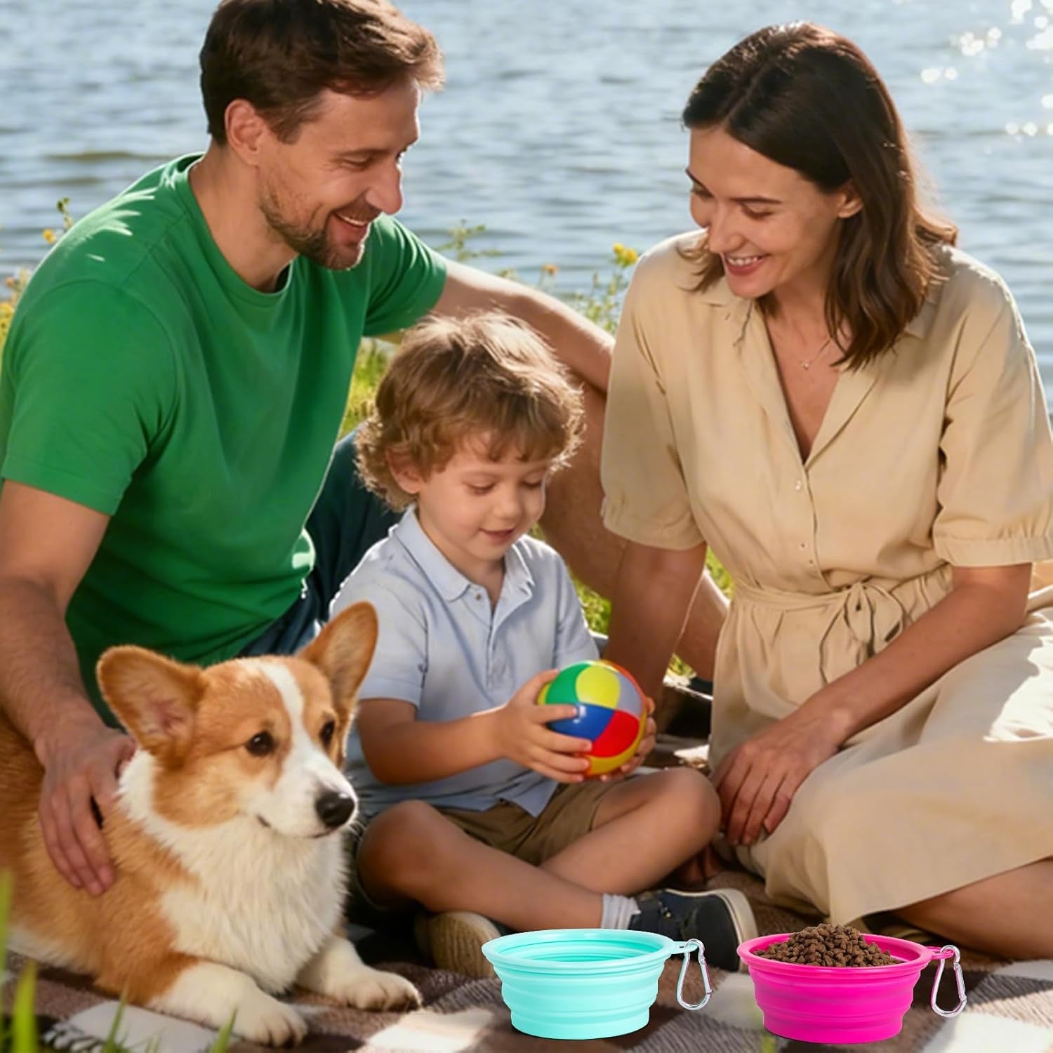 Collapsible Dog Bowl, 2Pack Macaron Color Pet Travel Bowls Silicone Foldable Water Feeder Dish for Small to Large Dogs Cat Walking Hiking Camping (Macaron Bright Pink and Bright Green, Small)