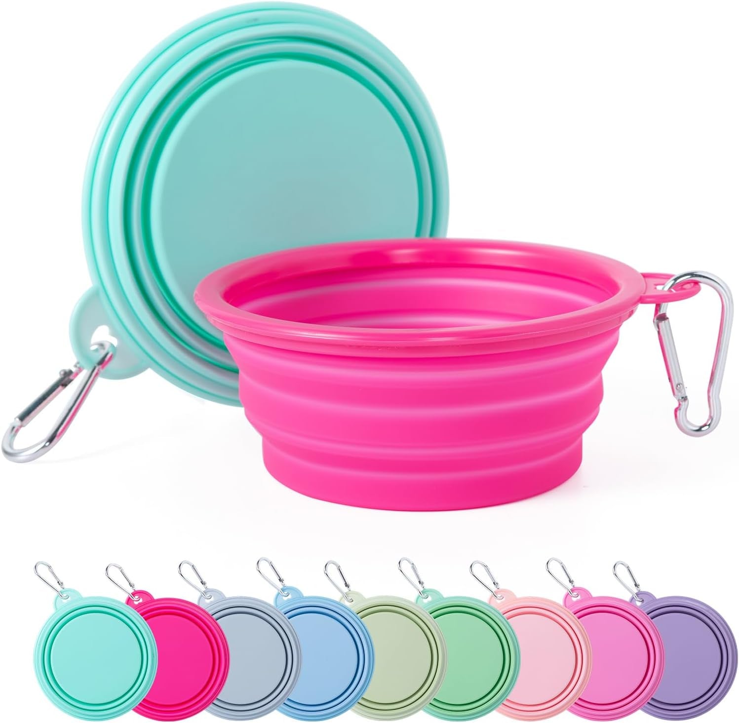 Collapsible Dog Bowl, 2Pack Macaron Color Pet Travel Bowls Silicone Foldable Water Feeder Dish for Small to Large Dogs Cat Walking Hiking Camping (Macaron Bright Pink and Bright Green, Small)